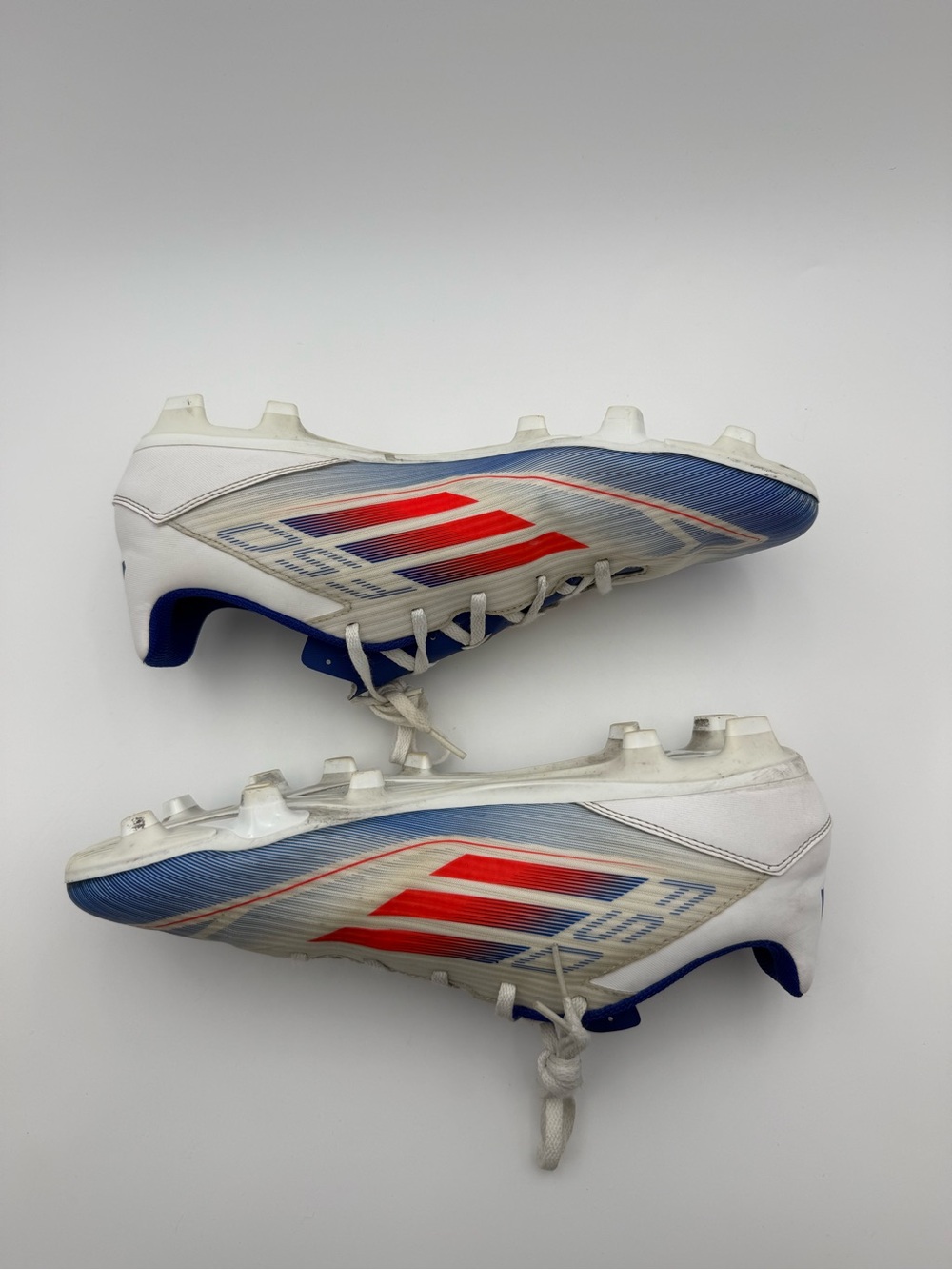 adidas F50 Club FG Men’s Soccer Cleats – White / Red / Blue – US 11.5